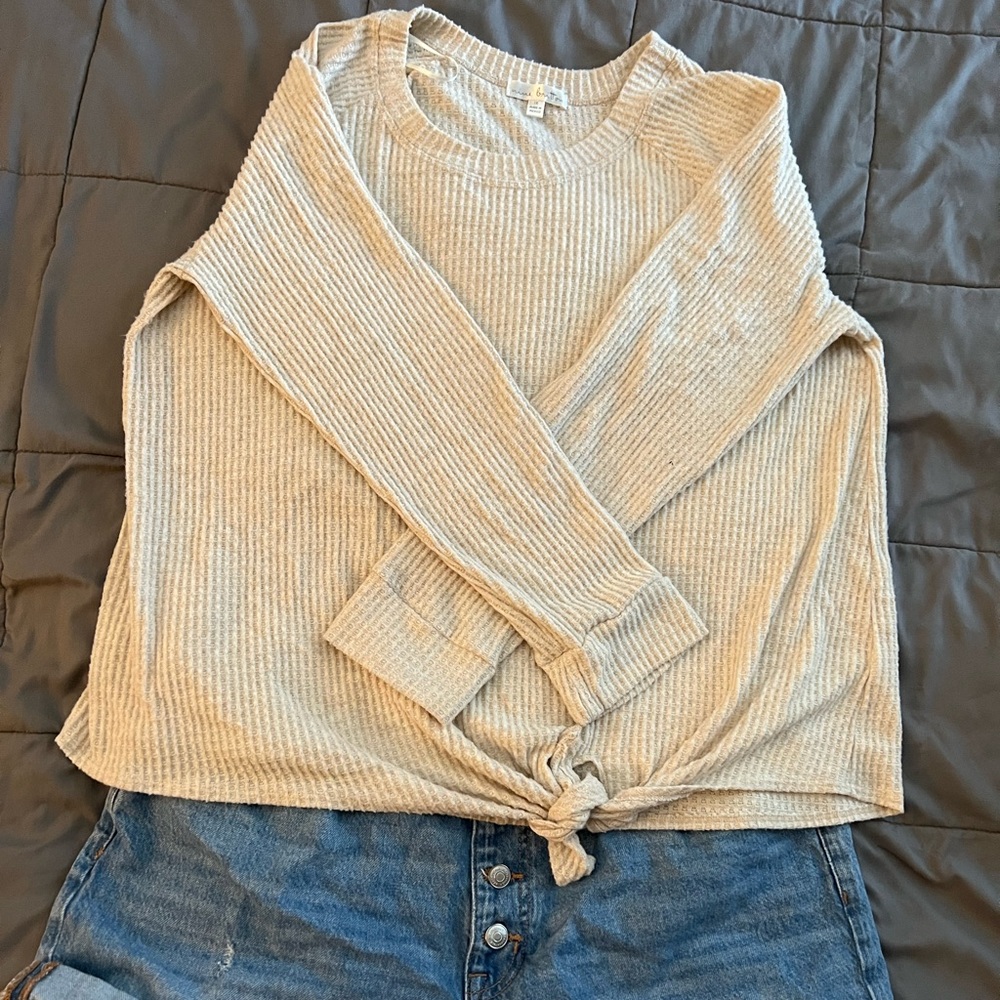 Nine Britton Plus Size 1X Cream Tied Sweater